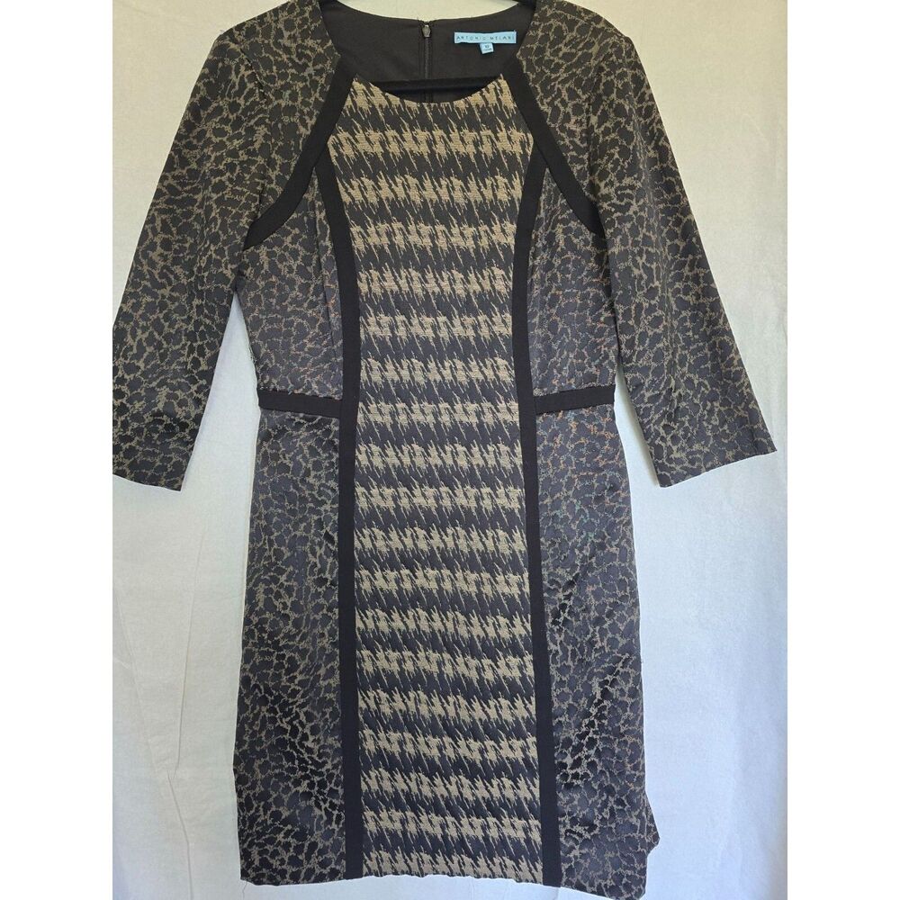 Antonio Melani Women's Houndstooth & Leopard Print Dress Black & Gold Size 10